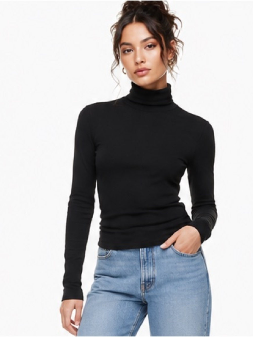 KOTN Black Cotton Turtleneck  Large Long Sleeve Shirt Layering Egyptian Cotton